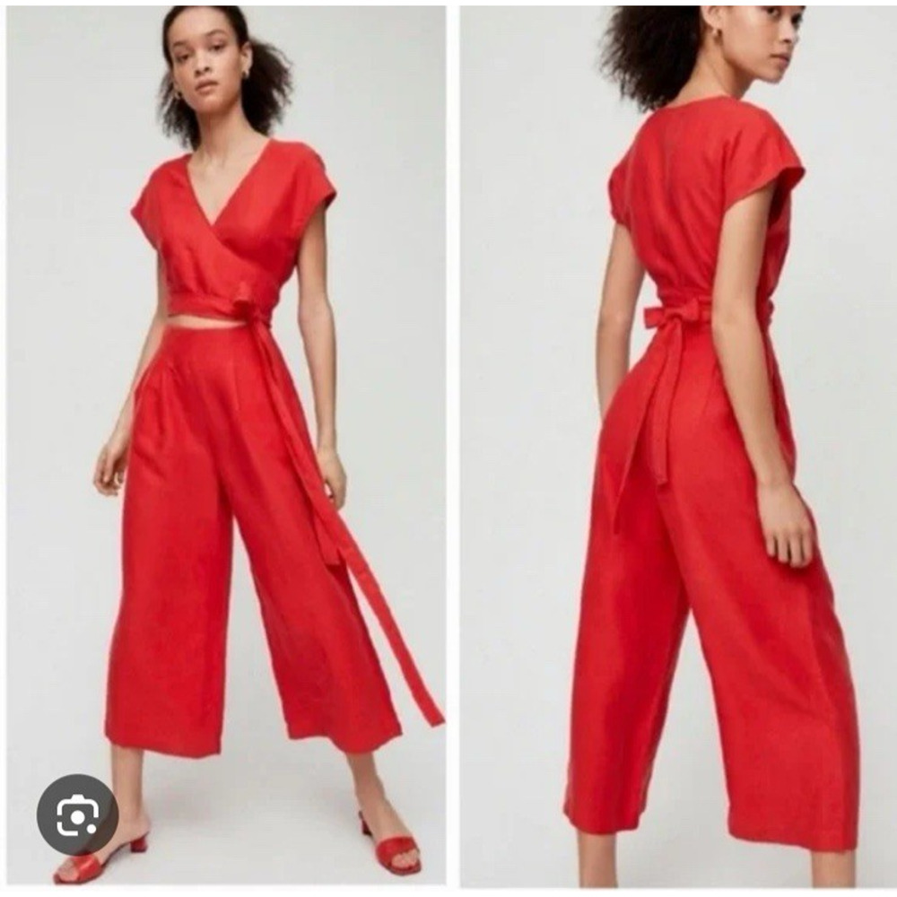 Aritzia Red Wrap Crop Jumpsuit